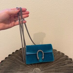 Gucci Velvet Super Mini Dionysus Shoulder Bag Pavone Cyan